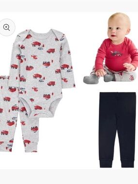 Carter's Red, Gray and Red 4-Piece Fire Truck Matching Set